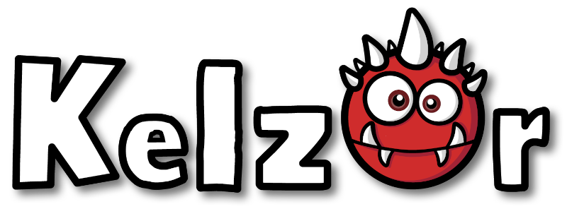Kelz0rs logo med en rød fantasifigur i navnet.